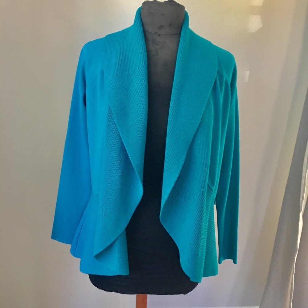Per se open front sweater persian teal size small